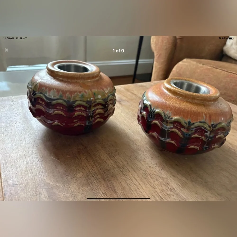 Ceramic Tabletop Fireplaces with Brown Glaze. Set of Two.